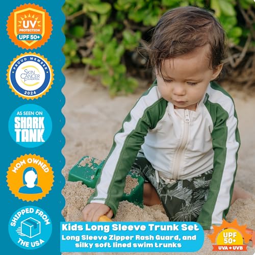 Image of SwimZip Boys' Long Sleeve Rash Guard & Swim Shorts Set - UPF 50+ Sun Protection