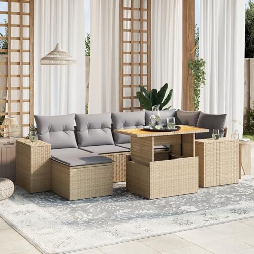 Brokky Set sofás de jardín 7 Piezas y Cojines Garden Furniture Conjunto Jardin Exterior Sofa Jardin Exterior ratán sintético Beige / 3272739