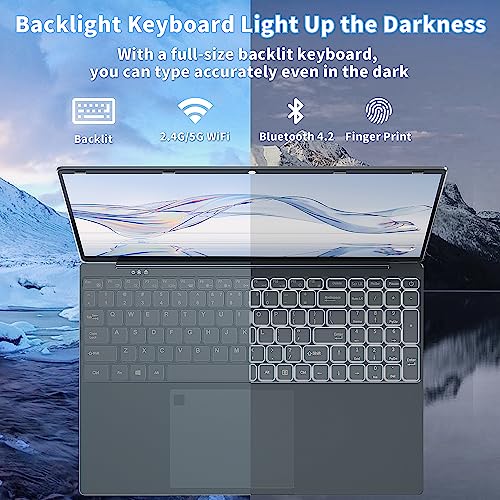 Image of 16 inch Business Laptop Computer Alder Lake N95 CPU (Up to 3.4Ghz) 12G LPDDR5 RAM 256GB SSD, Narrow Bezels 1920 * 1200 2K FHD IPS Screen /Backlit KB /Fingerprint Unlock (12G+256GB SSD)