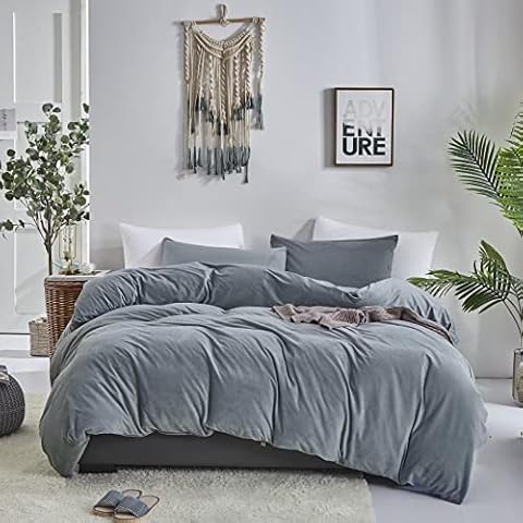 Luxlovery Marineblaues Samt-Bettbezug-Set für Queen-Size-Bett, flauschig, Bettbezug, Vollflanell, Winter, warm, weich, Bettbezug-Set für Damen und Herren Cover