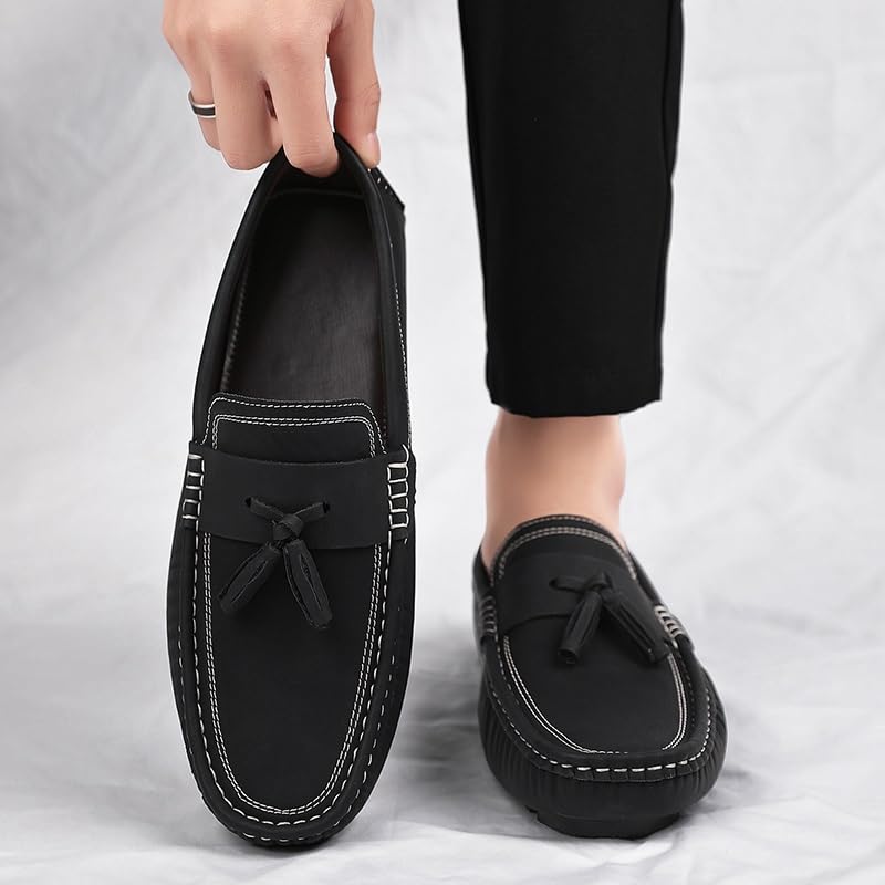 Men's Loafers Shoes Square Toe PU Leather Driving Penny Loafers with Tassel Flat Heel Anti-Slip Flexible Fashion Wedding Slip On4
