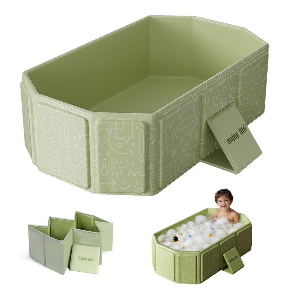 NAVESO Baignoire Pliable Bébé 75x45x25 cm Portable 0-5 Ans XXL avec Bouchon Vidange