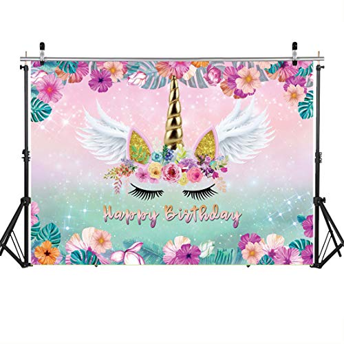 WOLADA 7X5ft Unicorn Backdrop Flower Unicorn Photo Backdrop Baby Shower Birthday Party Decoration Photography Backdrops Photobooth Studio Props 11560