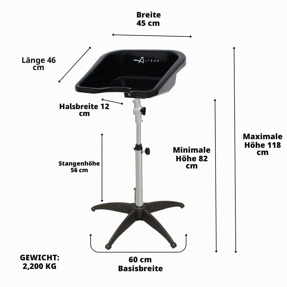 Altéax Tragbares Haarwaschbecken für Friseure - Verstellbar in Höhe und Neigung, Ergonomisches Design für Behinderte - Professionelles Haarwaschbecken