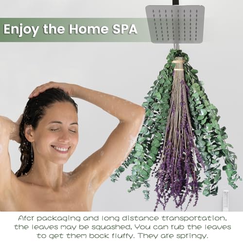 Image of Real Eucalyptus for Shower Hanging Dried Eucalyptus Stems for Shower with Natural Real Live Lavender Bundle 17''