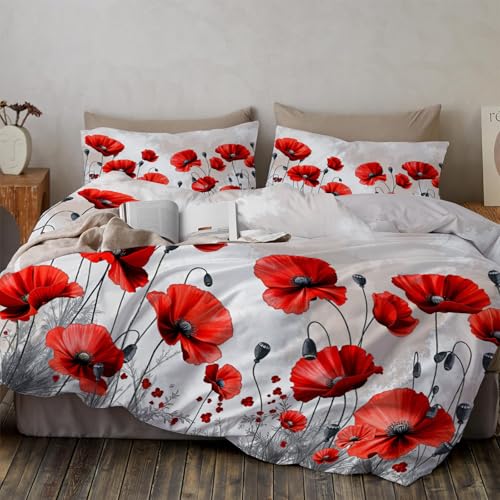 Parure de couette 140x200 rouge grisâtre en microfibres pour lit 1 personne - 4