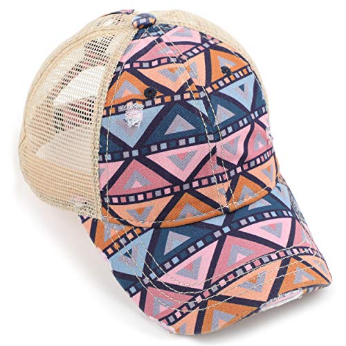 Image of C.C Exclusives Washed Distressed Cotton Denim Criss-Cross Ponytail Hat Baseball Cap Bundle Hair Tie (BT-1007)