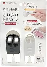 【0006】スライドして片手ですりきれ、そのまままぶせる!!片手で簡単！すりきり計量スプーン大さじ・小さじセット