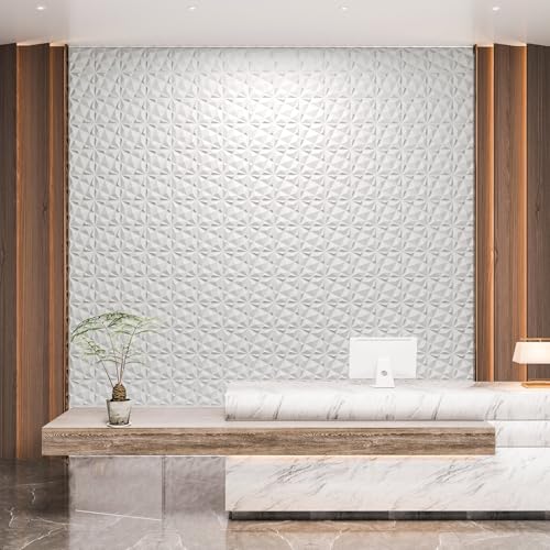 Image of Art3dwallpanels 20 Pack 3D Wall Panels for Interior Wall Decor, 12''x12'' White Accent Diamond Panels for Gaming Room Bedroom TV Background, White