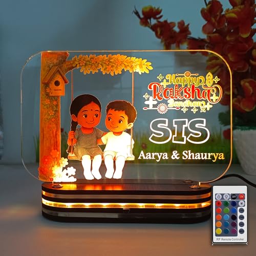 Image of lampees Rakhi Gift for Sister Personalized SIS Lamp Customized with Names, Nostalgic Raksha Bandhan Gifting Ideas for Sister, Didi, Siblings | Birthday Gifts |LED Multicolor