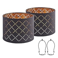 Black Lampshades Set of 2, Drum Lampshades with Crystal
