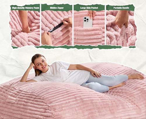 Image of Hobestluk 6FT Bean Bag Chairs Adult Bean Bag with Portable Handle Comfy Large Bean Bag Lounge Chair with Removable Cover for Living Room Bedroom (Stripe Pink, 6FT)