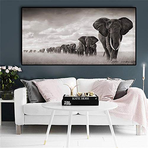 RuYun Toile sans Cadre Peinture éléphant d'Afrique Animal Sauvage décoration de la Maison peintures Peinture Murale Jet d'encre, 70X140CM sans Cadre