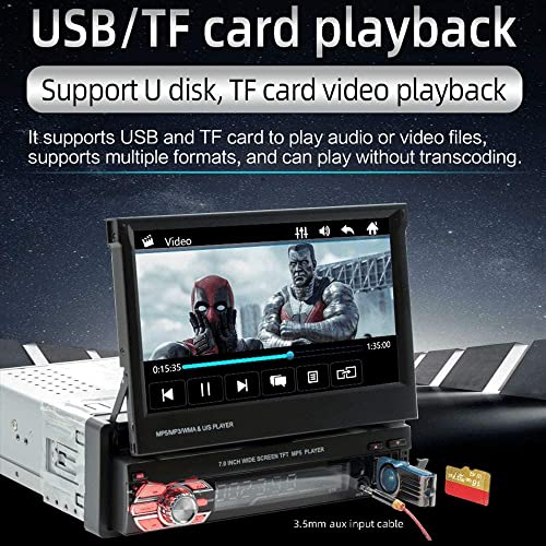 Hikity Single Din Car Stereo with Sat Navi 7 Inch Motorised Retractable Touchscreen, Car Radio Bluetooth with Rear View Camera 8GB Map Card Support FM Radio USB AUX SWC Mirror Link for iOS/Android - Image 5