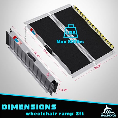Image of WHALEMOTOR Portable Wheelchair Ramp 3FT, Anti-Slip Aluminum Folding Portable Ramp, Wheelchair Ramps for Home, Weight Capacity Up to 800 LBS, with Transition Plates Above and Below, Loading Dock Plates