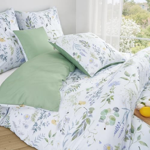 Duvetnova Blumen Bettwäsche 220x240 3teilig Frühling Sommer,Bettwäsche Grün Salbeigrün Aesthetic Superweiche… – Ansicht 4
