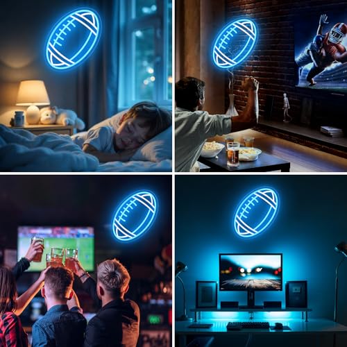 Image of Football Neon Sign, Dimmable LED Football Signs for Wall Decor Rugby Neon Lights for Boys Man Cave Game Room Sports Theme Bedroom Decor (Size: 14x8.47inch)