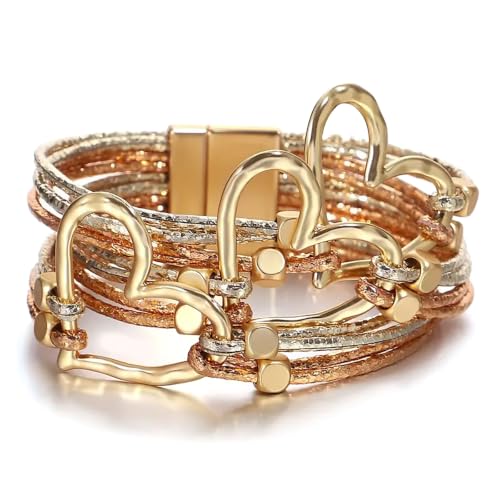 Image of Fesciory Leather Wrap Bracelets for Women, Boho Leopard Multi-Layer Crystal Beads Cuff Bracelet Jewelry