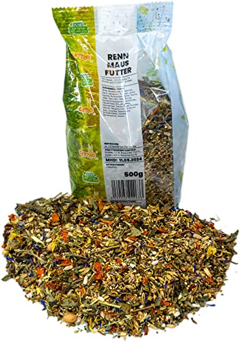 Getzoo Rennmausfutter 500g I Naturnahe und Ausgewogene Ernährung I Vitaminreiches Gemüse I Hochwertige Kräuter I Mit Tierischem Eiweiß I Gesundheitsförderndes Futter