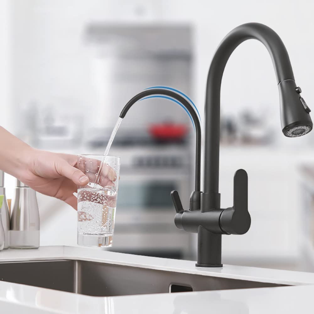 Grifos mezcladores extraíbles con caño de salida, grifo de fregadero de agua pura de cocina, grifo de filtro de rotación 360, dorado, talla única