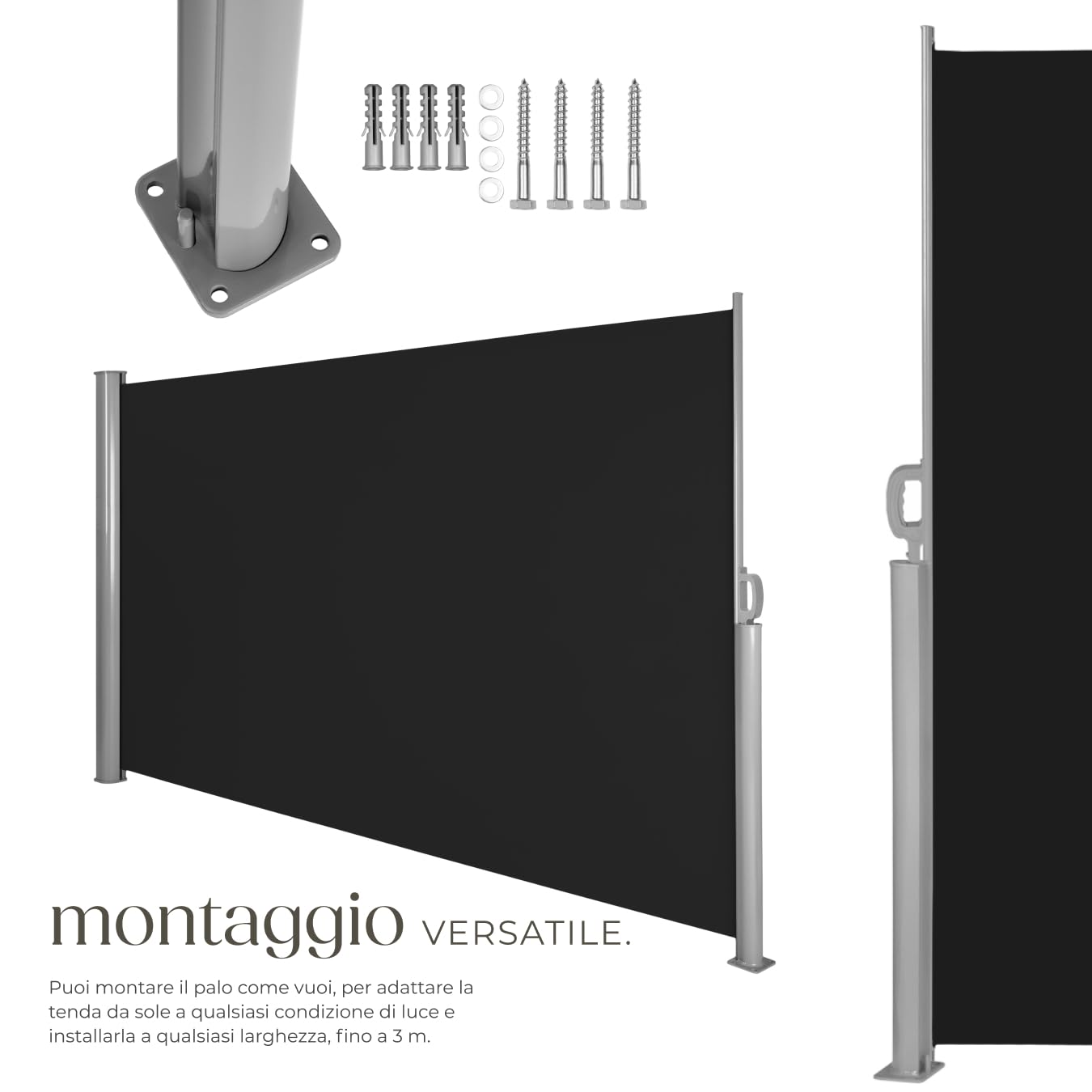 Tenda Frangivento a Scorrimento Paravento Estraibile Esterno 200x300 cm Nero