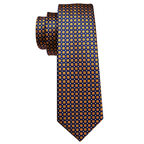 Image of Barry.Wang Plaid Ties for Men Silk Necktie Handkerchief Cuff Links Set