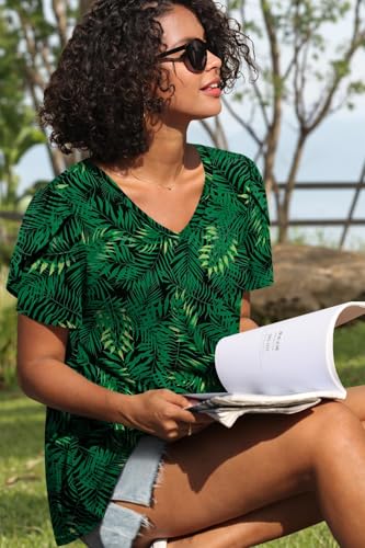 Image of CATHY 2026 Women Tops Summer Short Sleeve Tunic V Neck T-Shirts Loose Casual Floral Blouse S-4XL