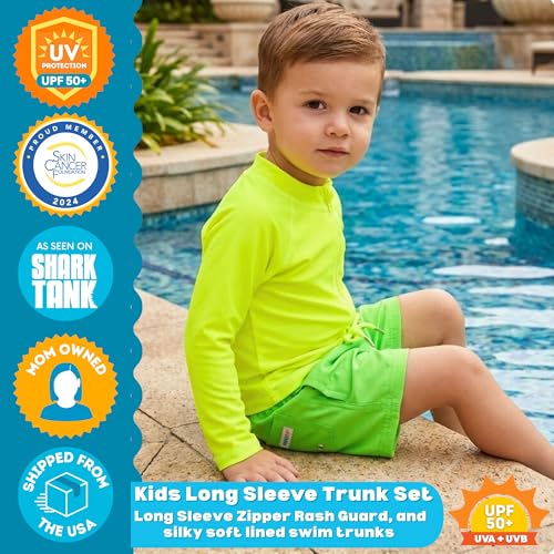 Image of SwimZip Boys' Long Sleeve Rash Guard & Swim Shorts Set - UPF 50+ Sun Protection