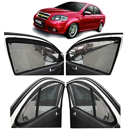 Image of Autofact Magnetic Car Sunshades Compatible with Chevrolet Aveo (Set of 4) - Easy Installation, UV Protection, Keeps Car Cool (Front 2 with Zippers for Easy Access, Rear 2 Without Zippers)