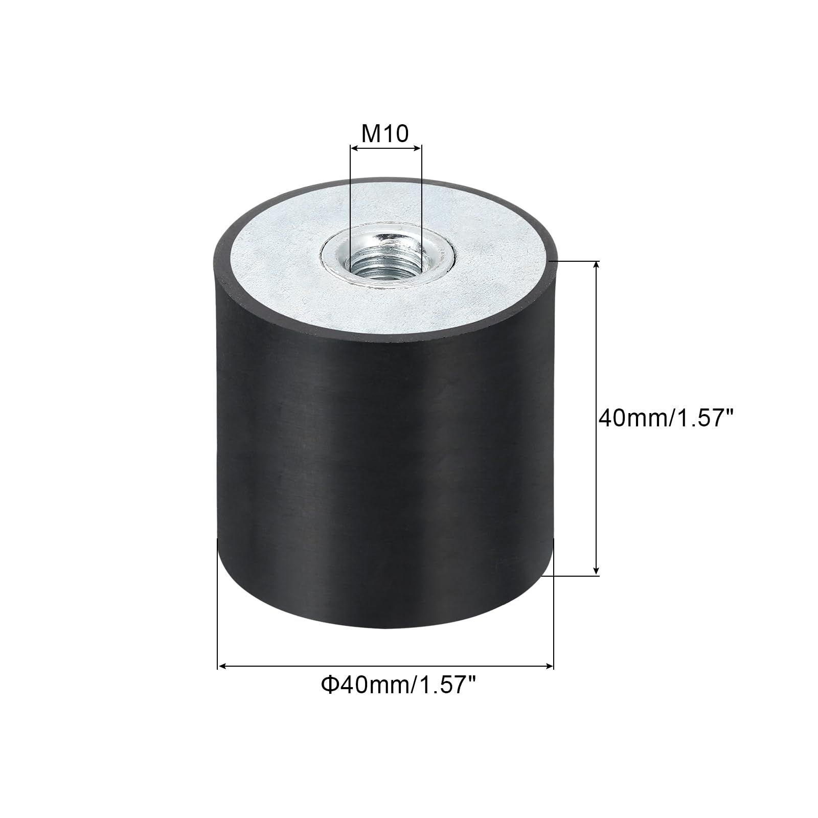 QUARKZMAN 4 Stück 40 x 40mm M10 Gewindebuchsen aus Gummi, Schwingungsisolatoren, Ersetzt Antivibrationspads Flache Silentblock-Basisblock