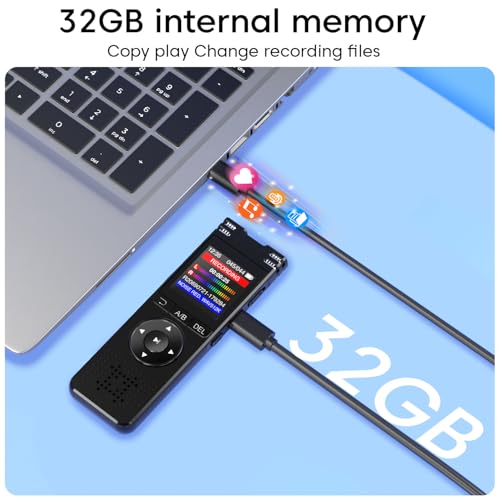 Image of Sounce 32GB Voice Recorder Device with AI Noise Reduction Mp3 Player with Earphones Compatible with Meetings Lectures One Click Recording Upto 50 Hours WAV Format Built in Mic Audio Recorder (Black)