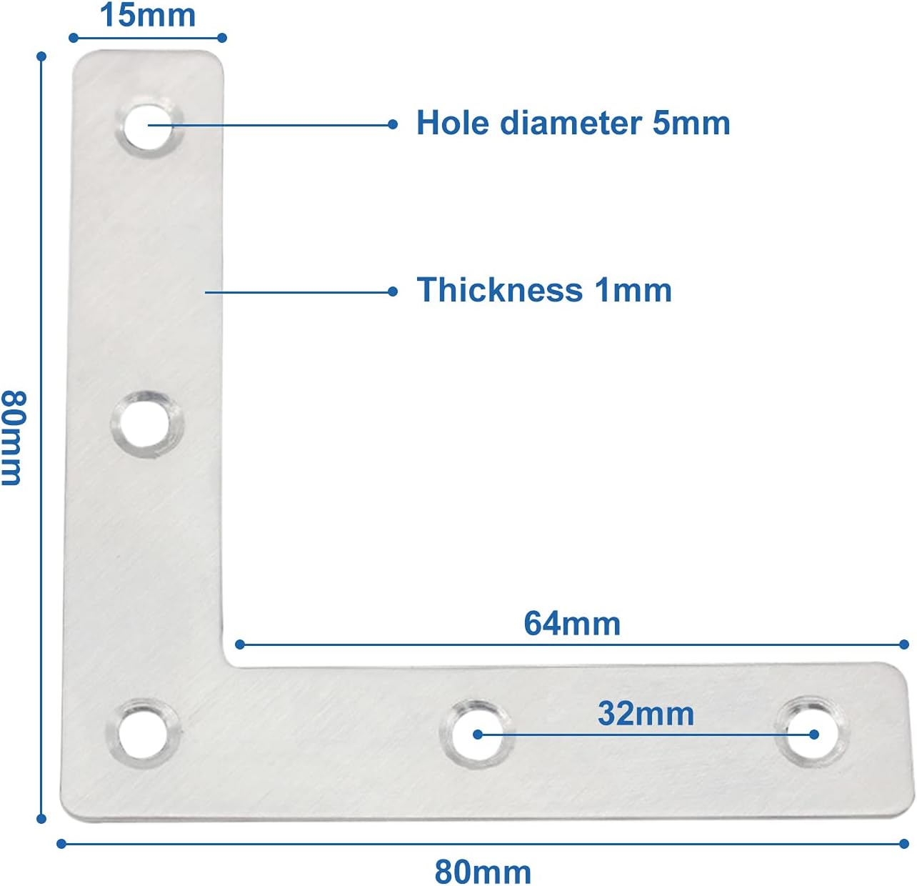 Yetaha 10pcs L Shaped Corner Brackets Stainless Steel Right Angle Flat Corner Connector with Screws 80MM*80MM 90°Metal L-Shaped Flat Bracket for Bookshelves cabinets Chairs Windows Furniture Sliver - Image 3