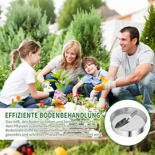 Gaethra Gartensieb, 30cm Erdsieb mit 5 austauschbaren Siebeinsätzen und Schaufel, Rostschutz, Kompostsieb aus Edelstahl für Erde, Kompost, Sandfelsen, Saatgut