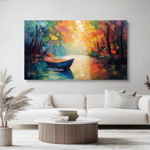 Cuadro Sobre Lienzo Pintura Al Óleo Velero Selva Cuadros Lienzos Fondo 90 x 60 cm Para Salón Dormitorio Cocina Comedor Oficina Decoracion, Vistoso