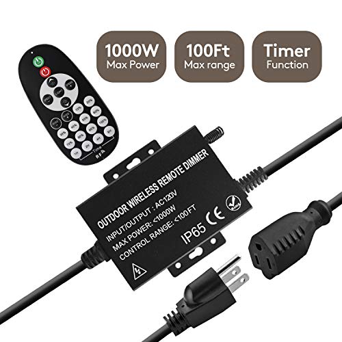 1000W Wireless RF Outdoor Dimmer Switch, Outdoor Dimmer,Remote Control Dimming Controller - 100FT