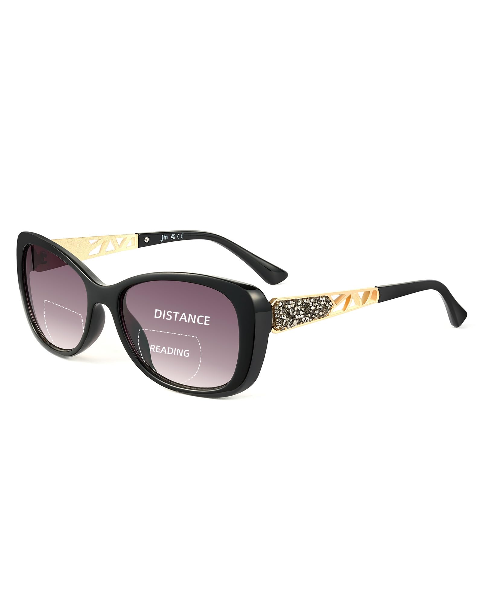 Jm Women's Black Bifocal Reading Sunglasses For Fashion Square Gradient Sun Readers Outdoor Reading Glasses Protection +4.0
