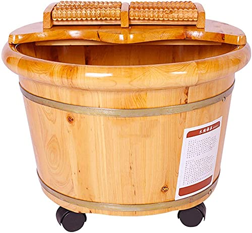 Cubeta de Madera para Remojar Pies con Tapa y Ruedas