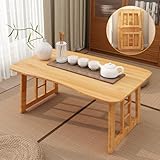 OKCMTR Japanese Folding Coffee Table,Bamboo Foldable Floor Low Table,Chabudai Tea Table for Sitting Tatami Living Room Bay Window,No Assembly (Wood)