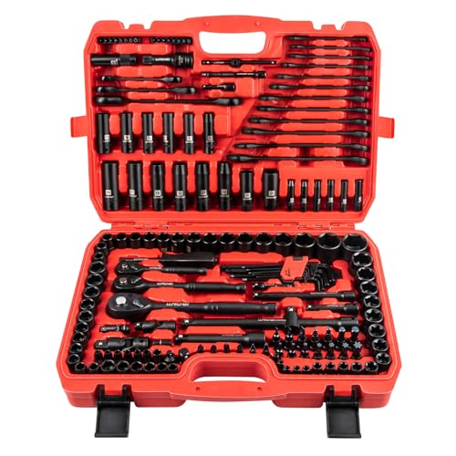LLNDEI 160-Piece Mechanics Tool Set, SAE and Metric Socket set 1/2 1/4 3/8 inch Drive Professional Tool Kit, CR-V Deep & Shallow Kit with Quick Release Ratchet