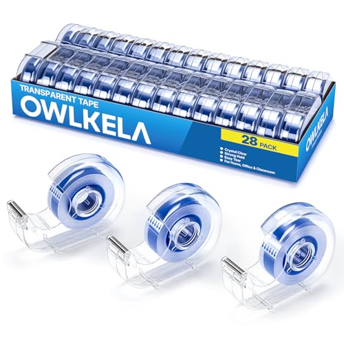 Image of OWLKELA 28 Pcs Clear Tapes, 0.7 inch x 28 yds per roll | Refillable Dispensers,Transparent Tape Refills, 1 inch Blue Core, Ideal for Home, School & Office