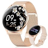 ESFOE Smartwatch Donna,Display AMOLED curvo 1,43", 7,9 mm ultrasottile,Orologio Smart Watch con Chiamate,2 Cinturini,Frequenza Cardiaca,IP68 Impermeabile Fitness Tracker Android iOS Oro Rosa
