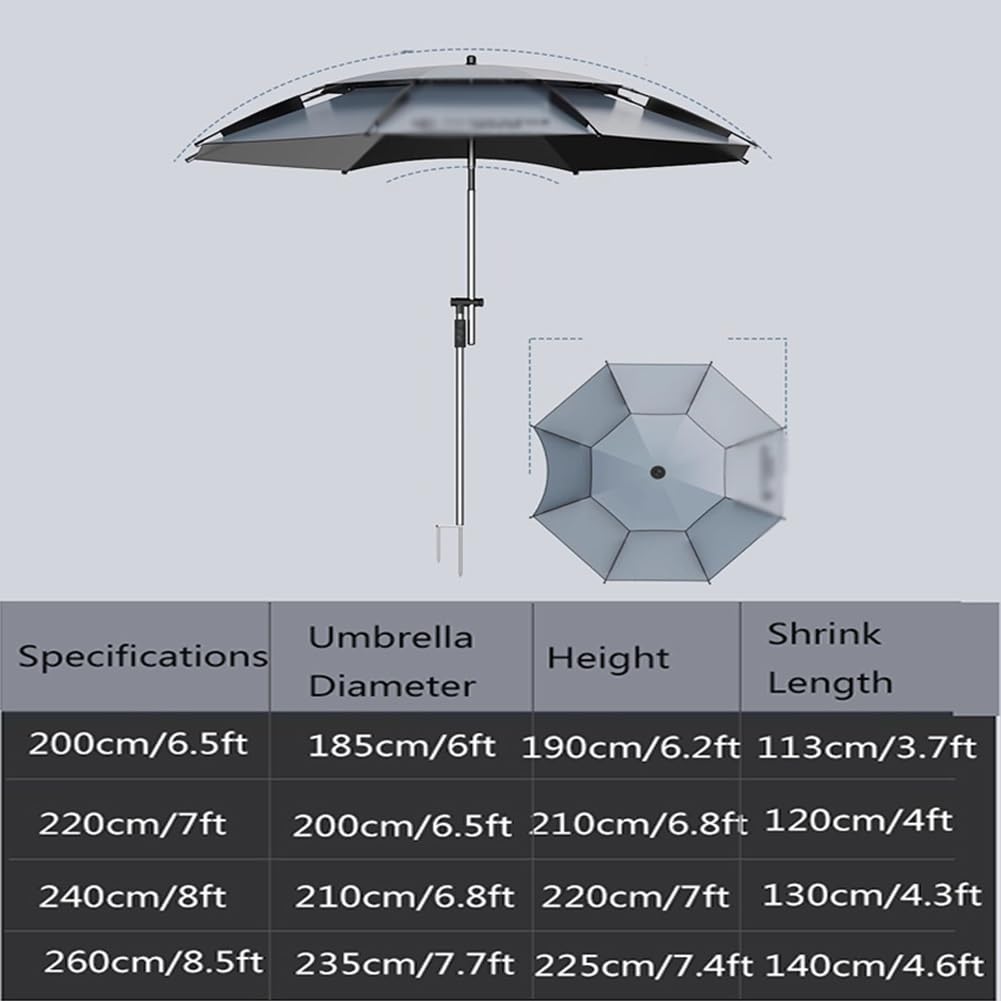 Wielofunkcyjny Parasol Ogrodowy, Parasol Wędkarski z Aluminiowym Drążkiem Uchylnym do Biwakowania, na Trawnik i Plażę(220CM/7FT)