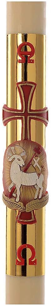 Easter Candle with Support with Lamb and Gold Cross 8x120cm