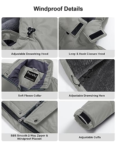 Image of Pursky Men's Waterproof Ski Jacket Winter Snow Coats Fur Hooded Raincoats Parka