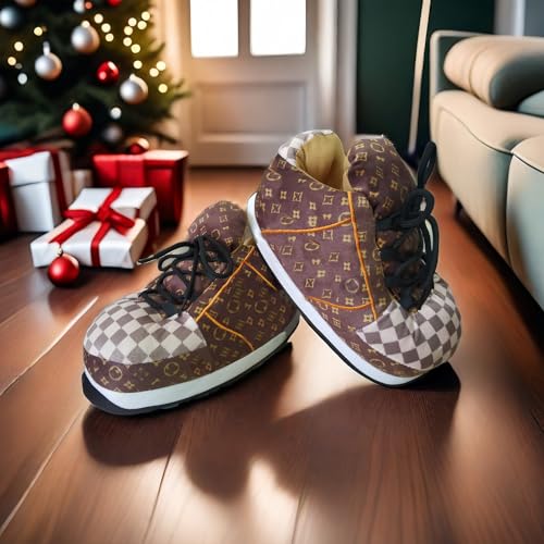 Sneaker Slippers for Women Men, Non-Slip House Plush Slippers Comfy Warm Indoor Outdoor Fluffy Shoes Unisex One-Size2