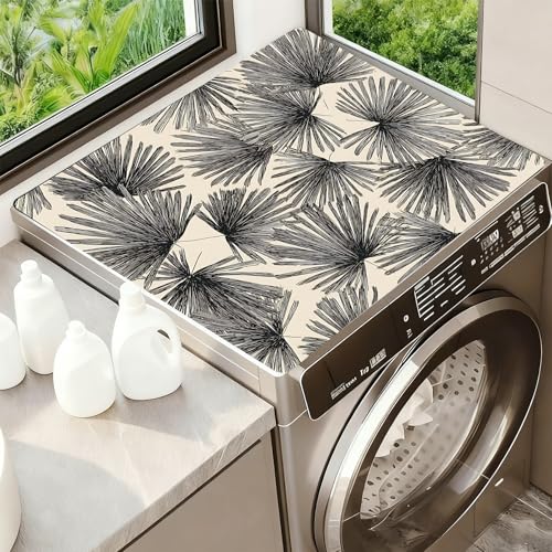 Image of Washer Dryer Top Cover Mat, Non-Slip Laundry Room Decor, Laundry Room Kitchen Appliance Decor Protector Universal 23.6 inchx19.7 inch (Leaf 2)