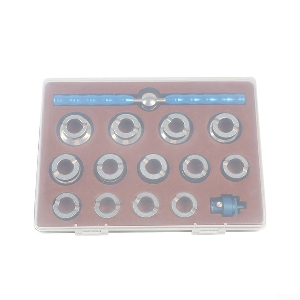Juego de herramientas de reparación de relojes, 15 piezas de acero inoxidable profesional abridor de relojes con herramientas mecanizadas CNC, caja azul para mantenimiento de relojes domésticos