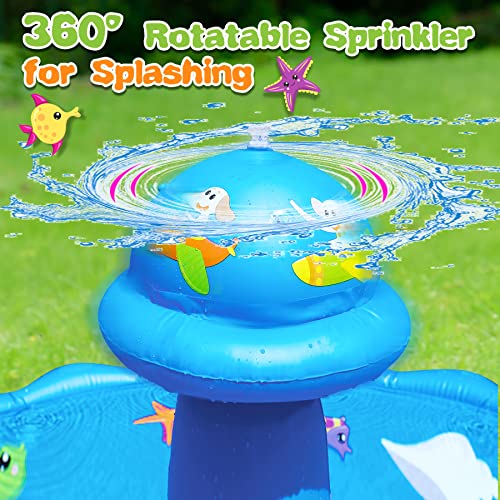Splash Pads For Toddlers With 3D Rotatable Sprinkler For Kids Outdoor Play Mat Splash Pad For Kids Ages 4-8 Water Toys For Toddler Splash Pad For Dogs Pool Baby Pool Ideal For Summer Outside #TOP2