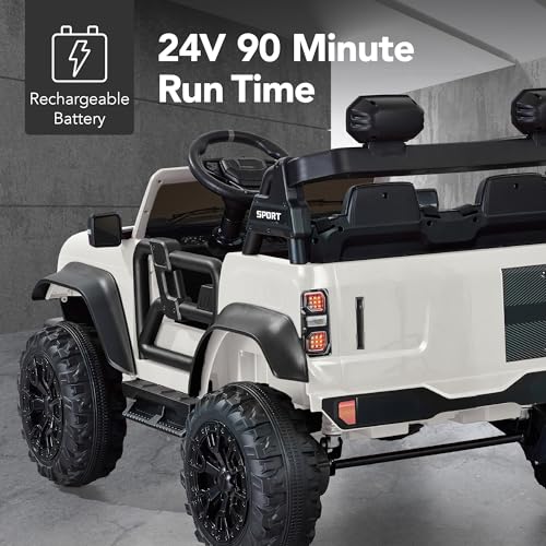 Image of Best Choice Products Kids 24V 2-Seater Electric Ride On Car Truck w / 132lb Weight Capacity, Parent Control, Bluetooth, LED Lights - White