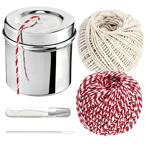 2 Rolls Kitchen Twine with Stainless Steel Dispenser, Anti-Slip Silicone Grommet, Threading Tool & Scissors, 213FT Natural Cotton Butcher Twine for Cooking, Grilling, Baking & Meat Tying